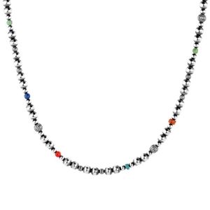 Sterling Silver, Blue Lapis,Green Variscite,Turquoise and Red Coral Necklace